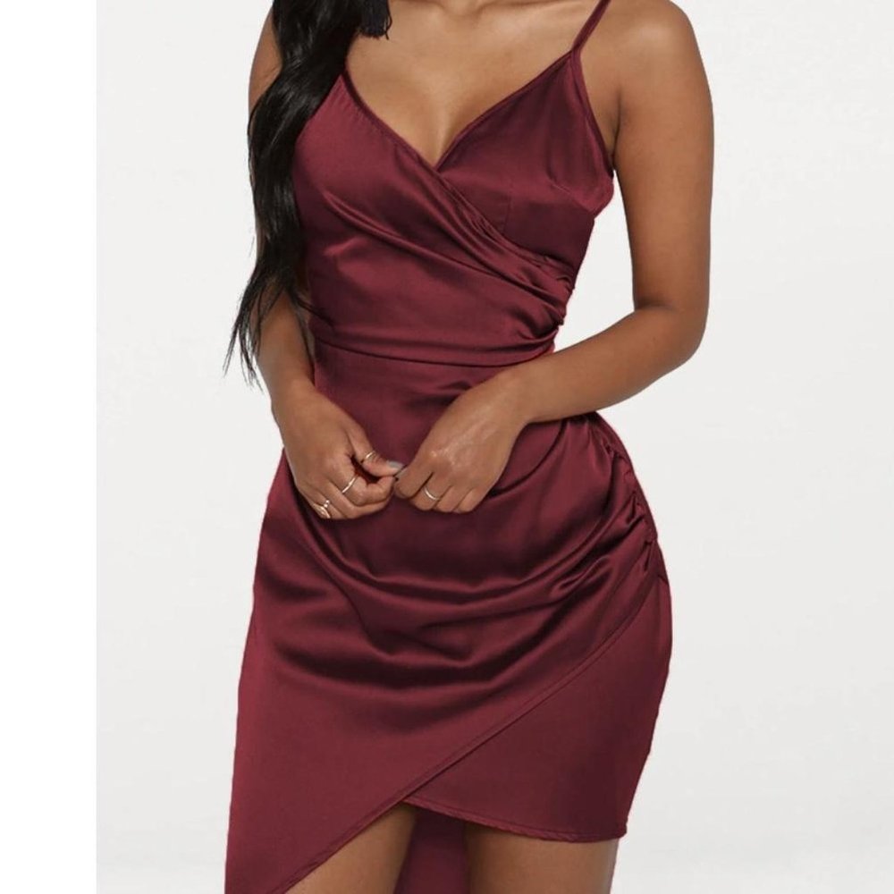 Pretty Little Thing Red Satin Wrap Dress